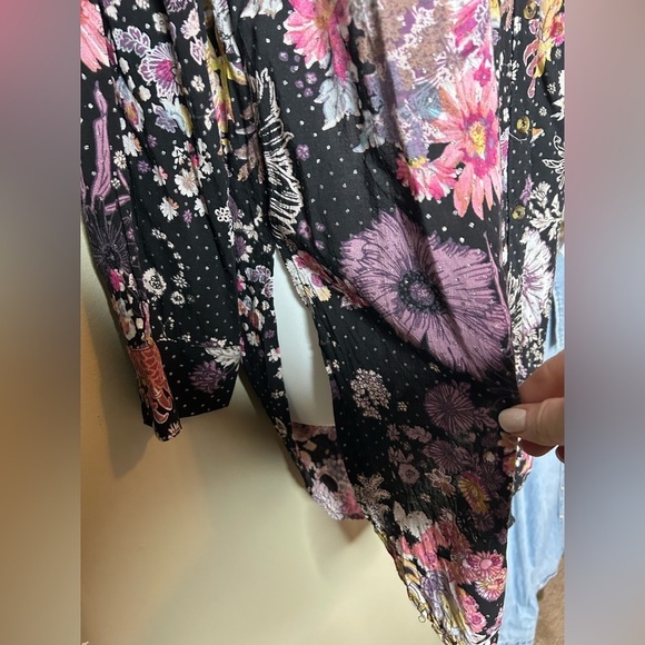 Maeve Anthropologie Metallic Dot Mixed Floral Print Tunic Dress Black Size M - Picture 6 of 12